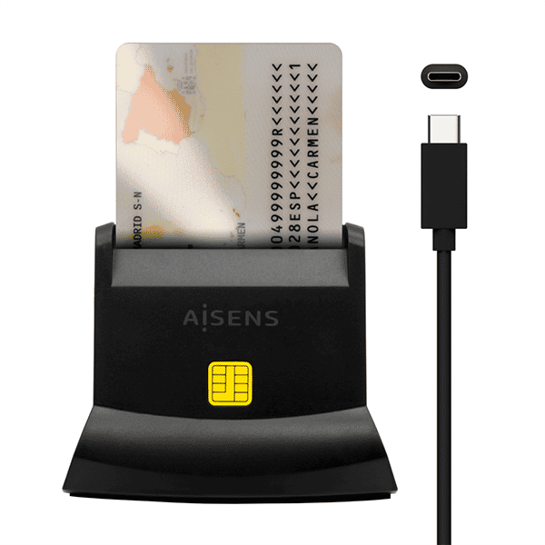 Aisens ASCRSN04CSDBK  Lector de DNI  MicroSD  Tarjeta de Sim  USBC  Lector USB