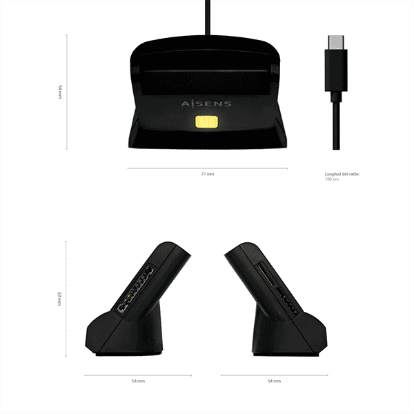 Aisens ASCRSN04CSDBK  Lector de DNI  MicroSD  Tarjeta de Sim  USBC  Lector USB