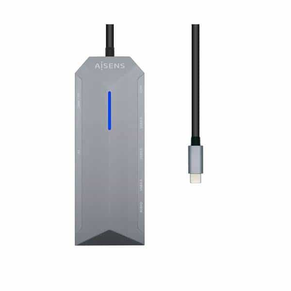 Aisens ASUC9P001GR  HDMI  3x USB  RJ45  Audio  Lector Tarjetas  USBC  MicroSD  USB Dock