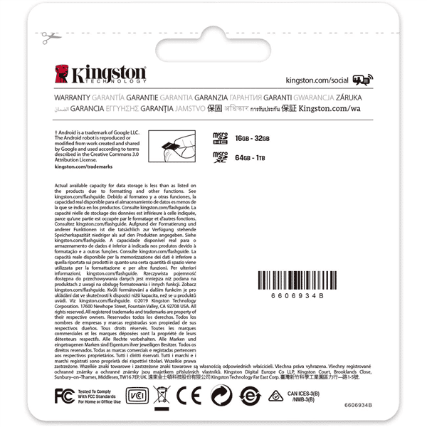 Kingston Canvas 128 GB Clase 10 UHSI  Tarjeta MicroSD