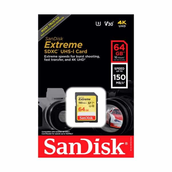 SanDisk Extreme 64GB 150MBs V30 UHSI U3  Tarjeta SD