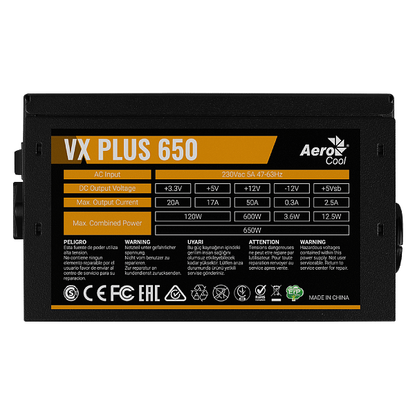 AerooCool VX PLUS 650  Fuente de Alimentación ATX 650W 12V