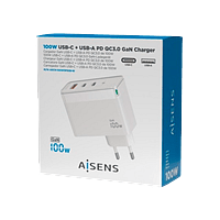 Aisens ASCH-100W3P008-W / 2x USB-A / USB-C / 100W / Blanco - Cargador USB