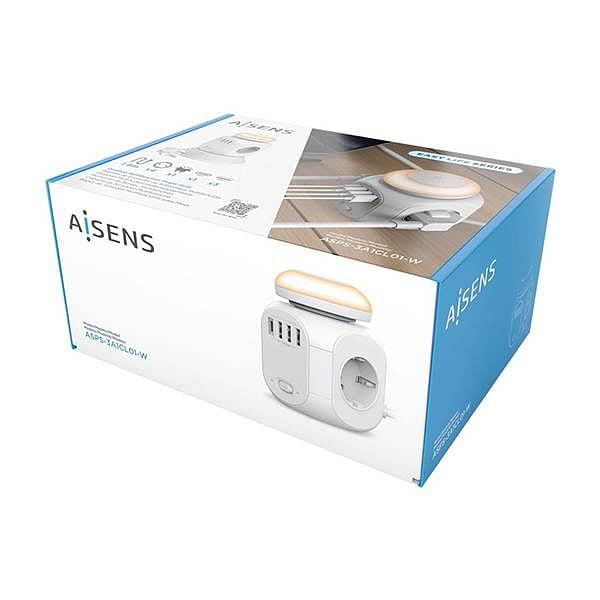 Aisens ASPS3A1CL01W  4 Tomas  1 x USBC  3x USBC  Luz Nocturna  18M Blanco  Regleta de Enchufes Sobremesa Multifuncion