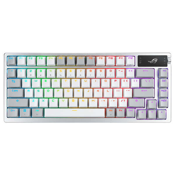 ASUS ROG Azoth Moonlight White 75 Teclado mecánico Inalámbrico Switches ROG NX Snow Hotswappable Pantalla OLED Gasket Mount PBT DoubleShot