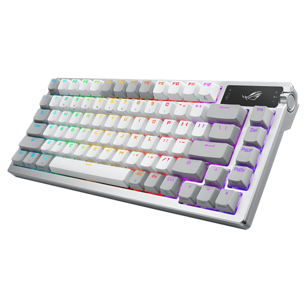 ASUS ROG Azoth Moonlight White 75 Teclado mecánico Inalámbrico Switches ROG NX Snow Hotswappable Pantalla OLED Gasket Mount PBT DoubleShot