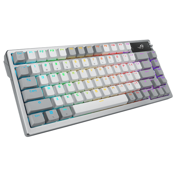 ASUS ROG Azoth Moonlight White 75 Teclado mecánico Inalámbrico Switches ROG NX Snow Hotswappable Pantalla OLED Gasket Mount PBT DoubleShot
