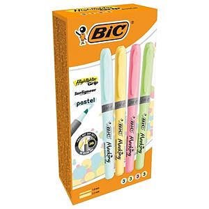 Bic Highlighter Grip Pack de 12 Marcadores Fluorescentes Pastel  Punta Biselada  Trazo entre 160 y 330mm  Grip Texturizado  Colores Pastel Surtidos