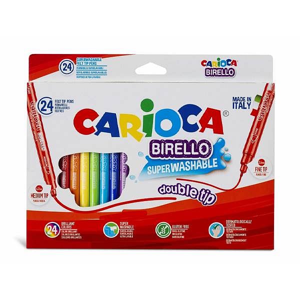 Rotuladores de Colores Carioca Birello Superlavable Caja 24 Colores Doble Punta