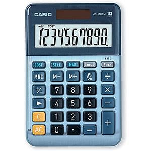 Casio MS100EM Calculadora de Escritorio  Pantalla LCD de 10 dígitos Solar y Pilas Color Azul