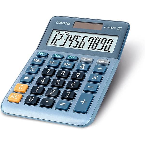 Casio MS100EM Calculadora de Escritorio  Pantalla LCD de 10 dígitos Solar y Pilas Color Azul