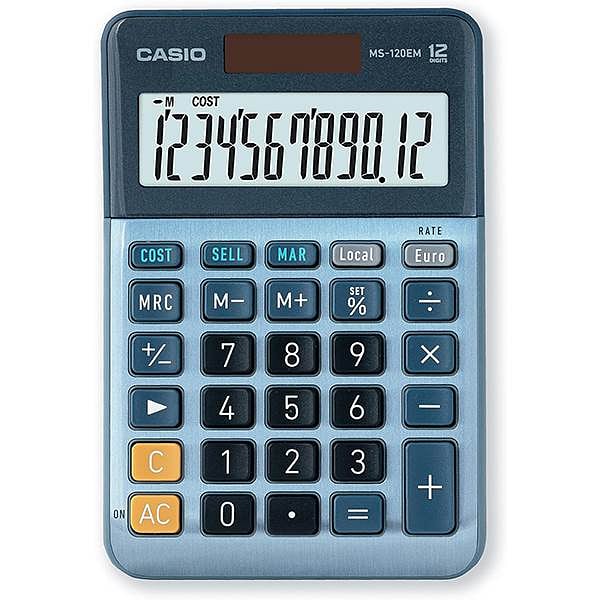 Casio MS120EM Calculadora de Escritorio  Pantalla LCD de 12 dígitos Solar y Pilas Color Azul