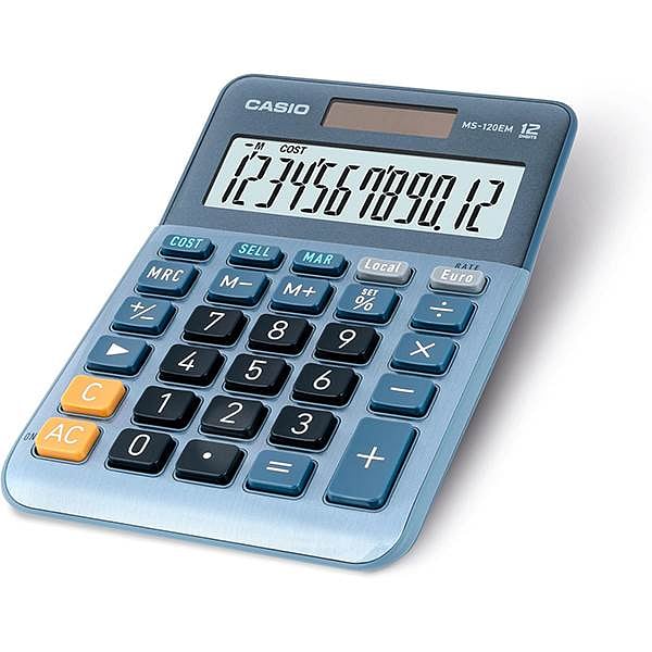 Casio MS120EM Calculadora de Escritorio  Pantalla LCD de 12 dígitos Solar y Pilas Color Azul