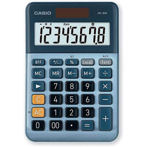 Casio MS80E Calculadora de Escritorio  Pantalla LCD de 8 dígitos Solar y Pilas Color Azul