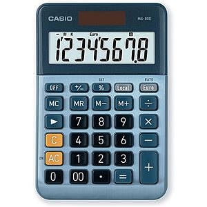 Casio MS80E Calculadora de Escritorio  Pantalla LCD de 8 dígitos Solar y Pilas Color Azul