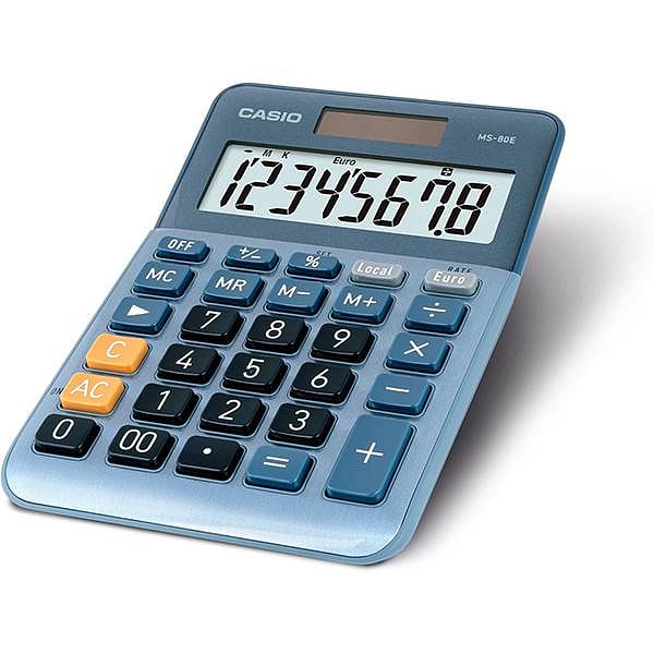 Casio MS80E Calculadora de Escritorio  Pantalla LCD de 8 dígitos Solar y Pilas Color Azul