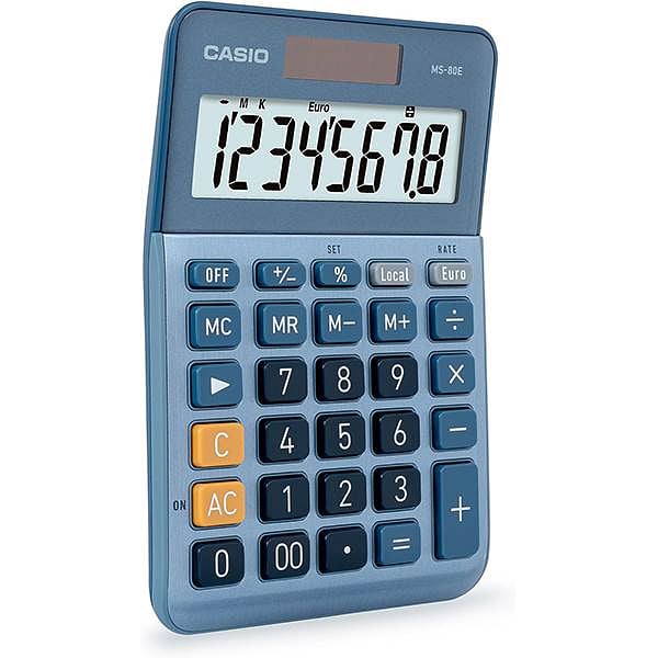 Casio MS80E Calculadora de Escritorio  Pantalla LCD de 8 dígitos Solar y Pilas Color Azul