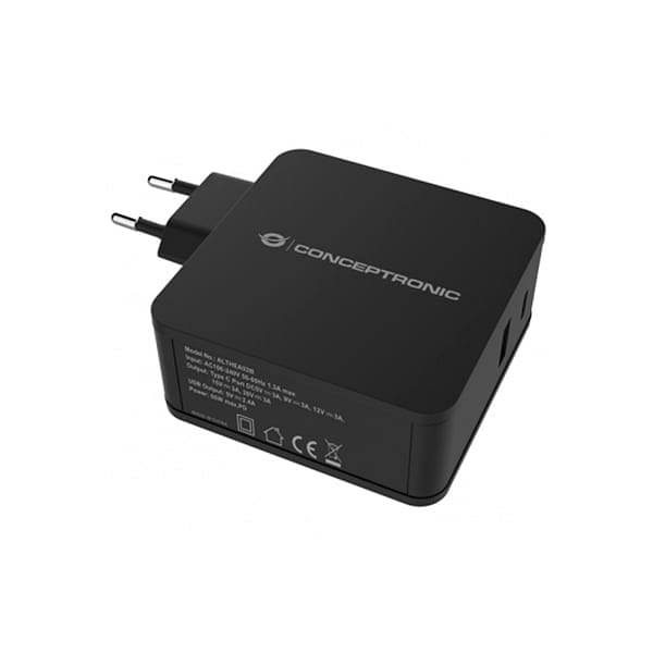 Conceptronic Cargador USBC y USBA 60W Negro  Adaptador