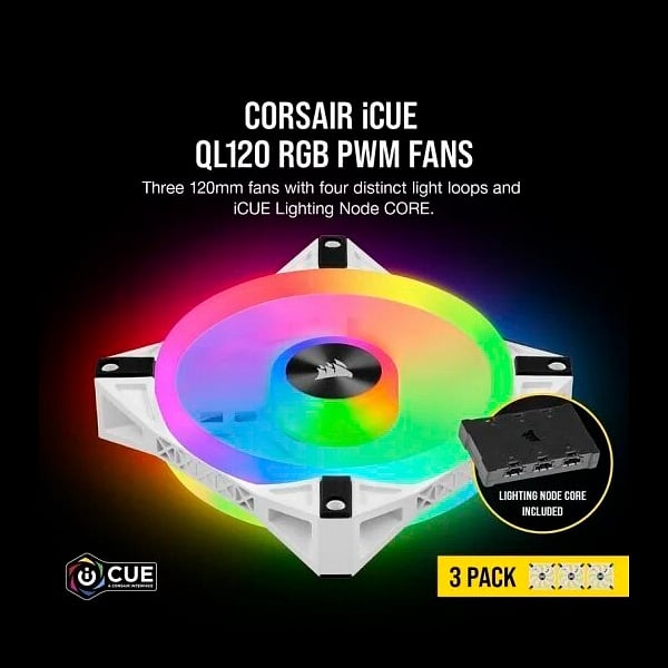 Corsair QL120 RGB White Triple Pack 120mm  Ventilador