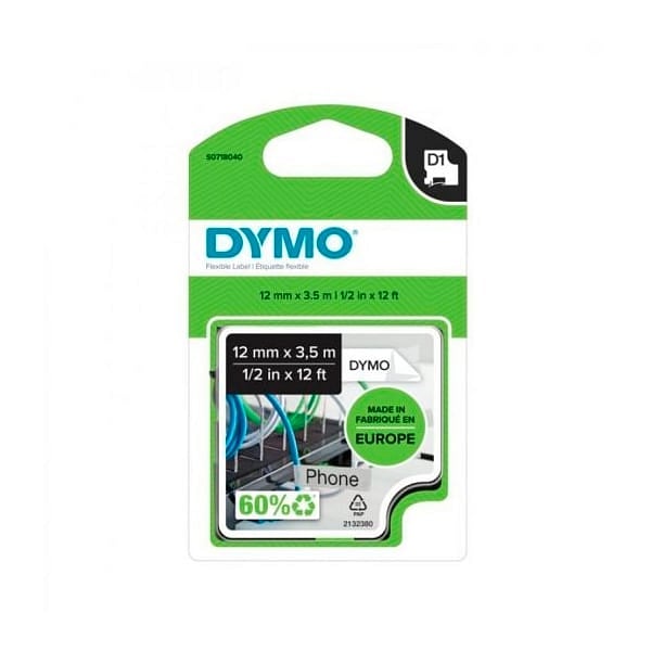 Dymo D1 Etiquetas Nylon 12mmx55m NegroBlanco  Consumible