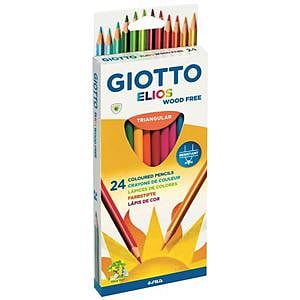 Giotto Elios Giant Wood Free Pack de 24 Lapices Triangulares de Colores  Sin Madera  Mina 5 mm  Colores Surtidos