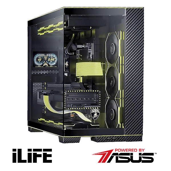 ILIFE PBA Lamborghini  PC Gaming Premium  AMD Ryzen 9 9950X  Asus ROG Crosshair X870E Hero  96GB RAM DDR5 8200MHZ  4TB SSD Gen4  16TB HDD  GeForce RTX 4090  Windows 11 Pro