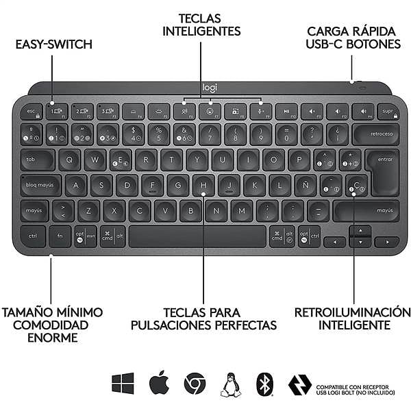 Logitech MX Keys Mini for Business Retroiluminado Grafito ES  Teclado