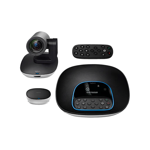 Logitech Group Cámara  Sistema de manos Libres  Hub  Mando a distancia  Para Videoconferencias en salas de reunión grandes y medianas