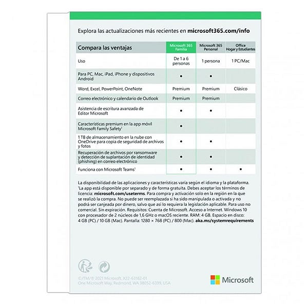 Microsoft Office 365 Familia 6 Usuarios 1 Año  Suite