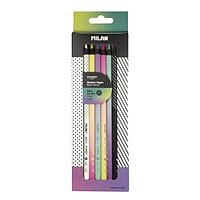 Milan Caja 6 Lápices de colores mina gruesa formato redondo Sunset, madera negra