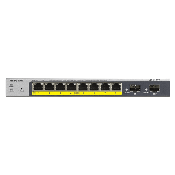 Netgear Switch PoE Gigabit Ethernet Smart de 10 puertos GS110TP Gestionado con 8x PoE a 55W 2x 1G SFP