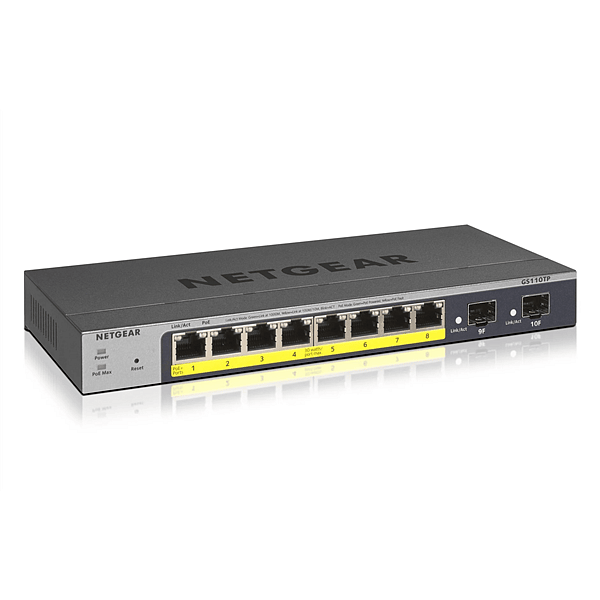 Netgear Switch PoE Gigabit Ethernet Smart de 10 puertos GS110TP Gestionado con 8x PoE a 55W 2x 1G SFP