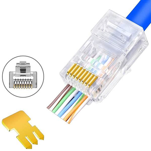 Conector RJ45 CAT6 CAT5E CAT5 tipo 8p8c UTP con orificio pasa cables