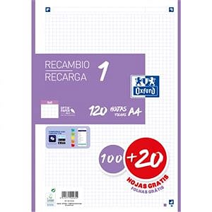 Oxford Recambio 5 Lila 10020 Hojas DINA4 4 taladros 90g Cuadros 5x5mm