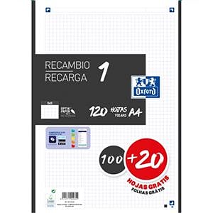 Oxford Recambio 5 Negro 10020 Hojas DINA4 4 taladros 90g Cuadros 5x5mm