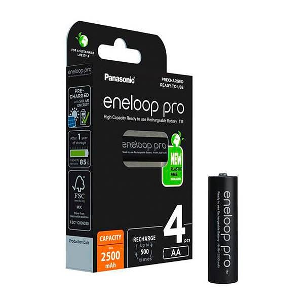 Panasonic Eneloop Pro AA  Pack de 4 pilas 2500mAh  Pilas Recargables NIMH