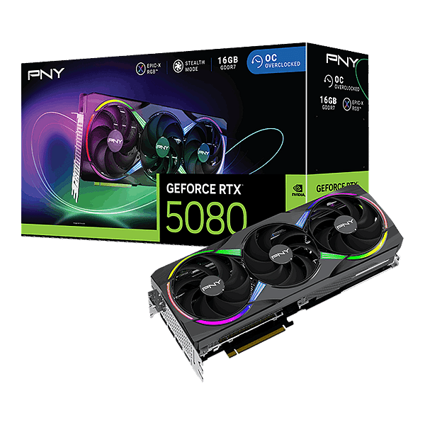 PNY GeForce RTX 5080 ARGB OC Triple Fan 16GB GDDR7 DLSS4  Tarjeta Gráfica Nvidia