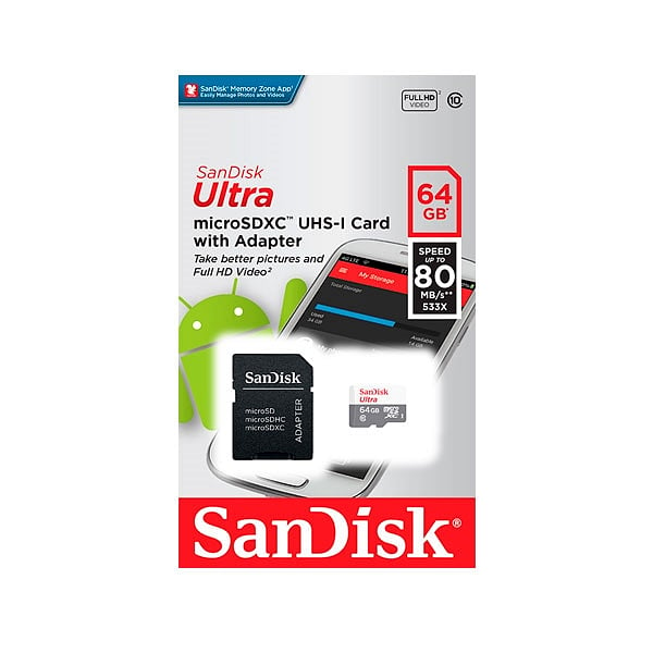 SanDisk Android Ultra 64GB 80MBs cadapt  Tarjeta MicroSD