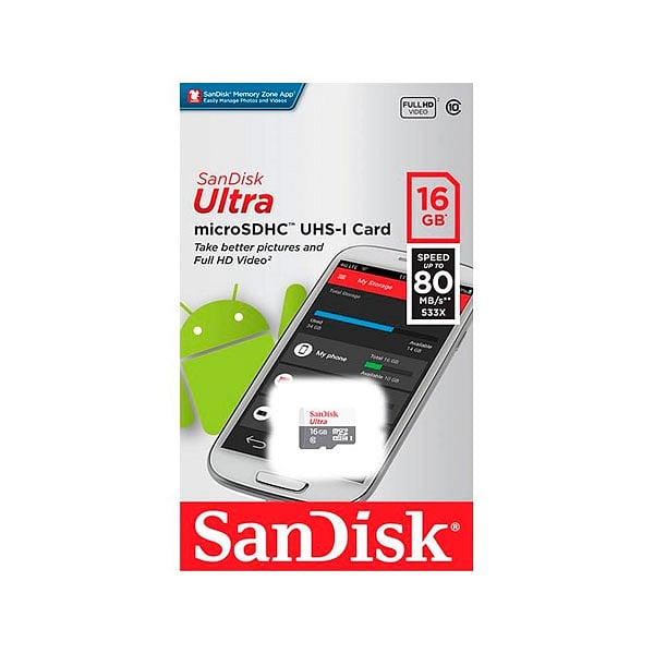 SanDisk Ultra Android 16GB 80MBs  Tarjeta microSD