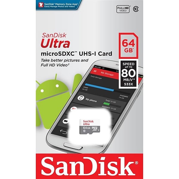 SanDisk Ultra Android 64GB 80MBs  Tarjeta microSD