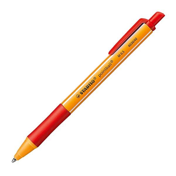 Stabilo Pointball Boligrafo Retractil  Punta de 1mm  Tinta con Base de Aceite  Recargable  79 Plastico Reciclado  Grip Antideslizante  Color Rojo