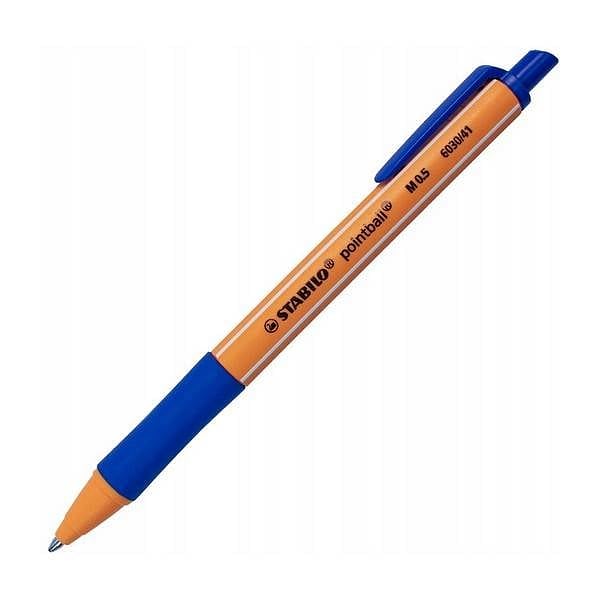 Stabilo Pointball Boligrafo Retractil  Punta de 1mm  Tinta con Base de Aceite  Recargable  79 Plastico Reciclado  Grip Antideslizante  Color Azul