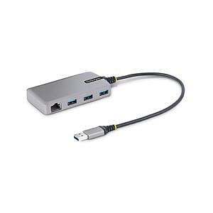 StarTechcom Hub Ladrón USB 30 5Gbps de 3 Puertos USBA  Red Ethernet