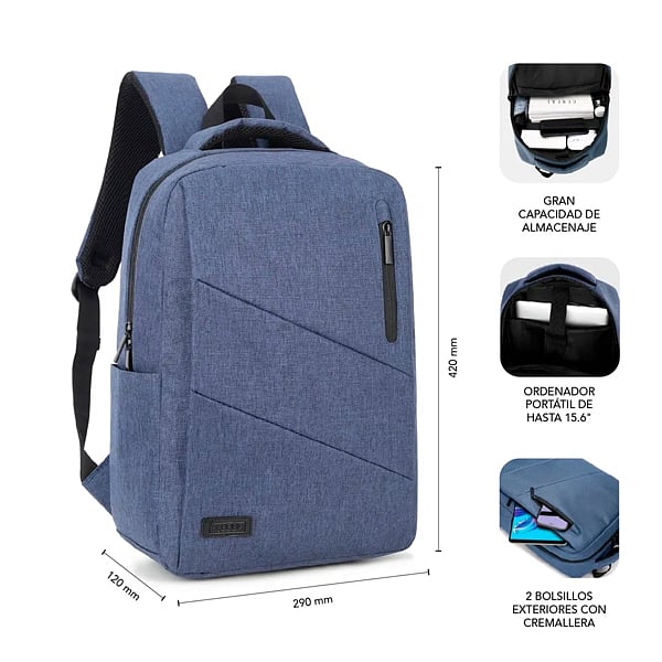 Subblim City Backpack para Portátiles hasta 156 Puerto USB Azul  Mochila