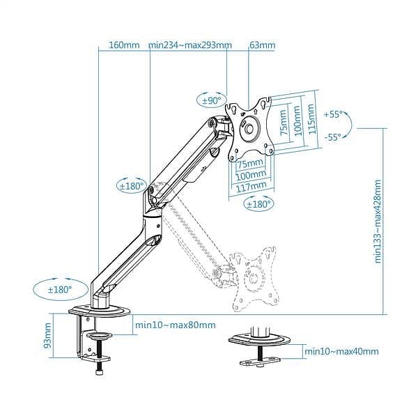 TooQ soporte de mesa para pantalla 1732 VESA Max 100x100 GrisNegro  Soporte