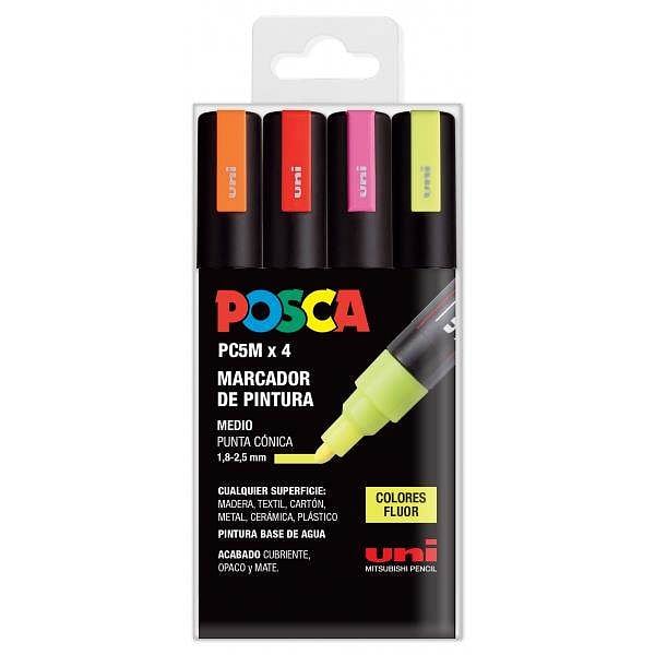 Rotuladores UniBall Posca  Estuche 4 marcadores PC5M Fluor 182634682