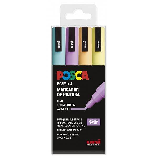 Rotuladores UbiBall Posca  Estuche 4 marcadores PC3M Punta Conica 0913mm Colores Surtidos Pastel