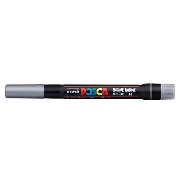 Posca PCF350 Marcador de Pintura  Punta Acrilica Estilo Pincel  Tinta Pigmentada Base al Agua  Resistente a la Luz  No Permanente  Ideal para Carteleria y Decoracion  Color Plata