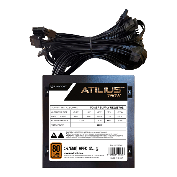 Unykach Atilius 750W 80 Plus Bronze  Fuente de Alimentación