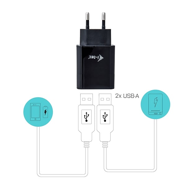 ITec USB Power Charger 2 Ports Negra  Adaptador